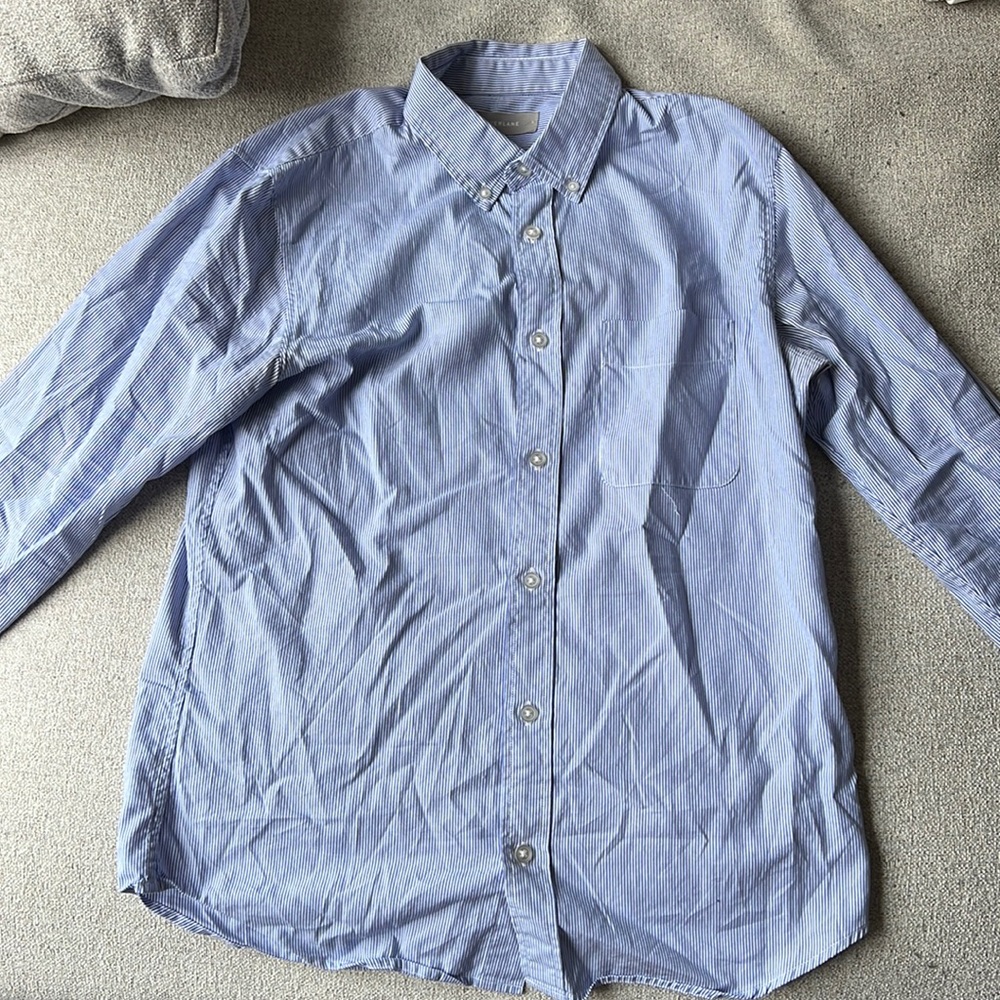 Everlane mens casual shirt white and blue stripe
